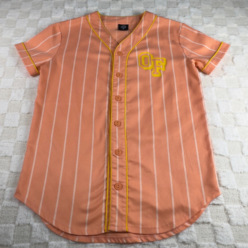 Odd Future Striped Baseball Jersey Shirt Peach‎ Yellow Trim Mens Medium